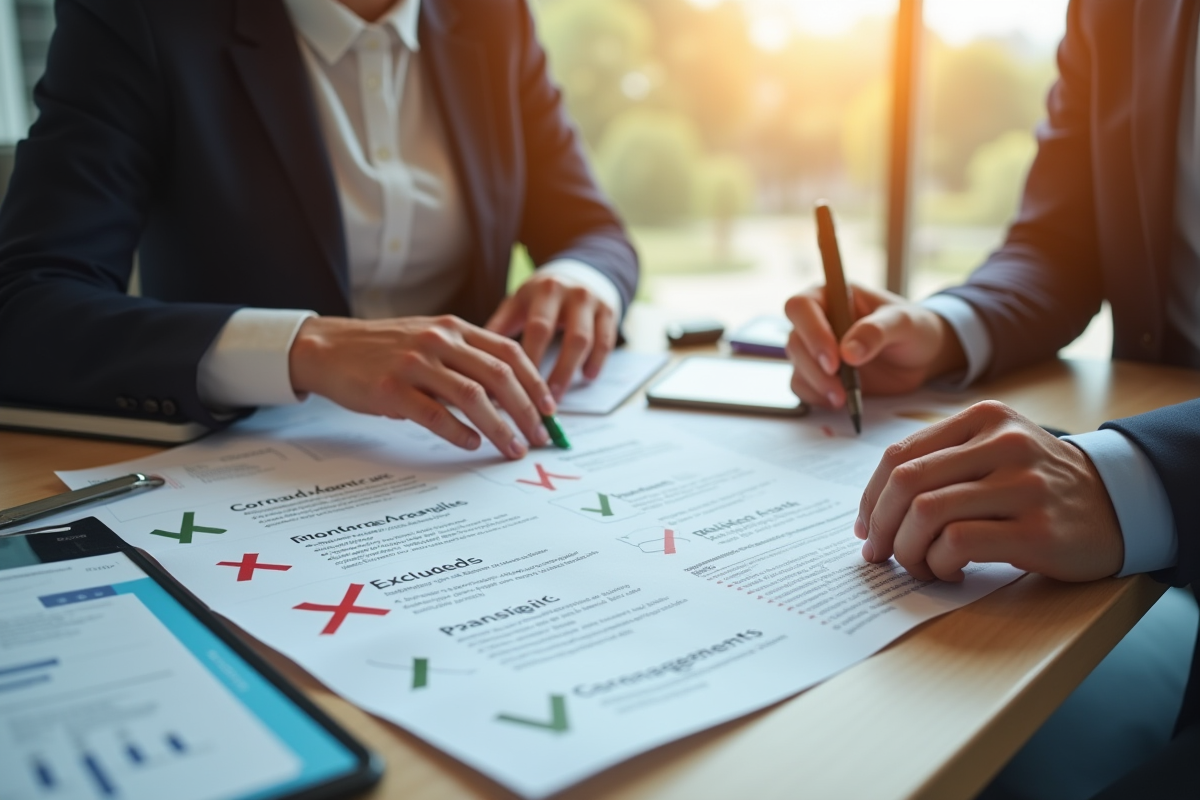 Agent d'assurance et couple examinant des documents au bureau