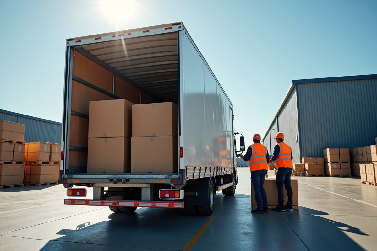 Chargement d une fourgonnette avec des colis en depot industriel