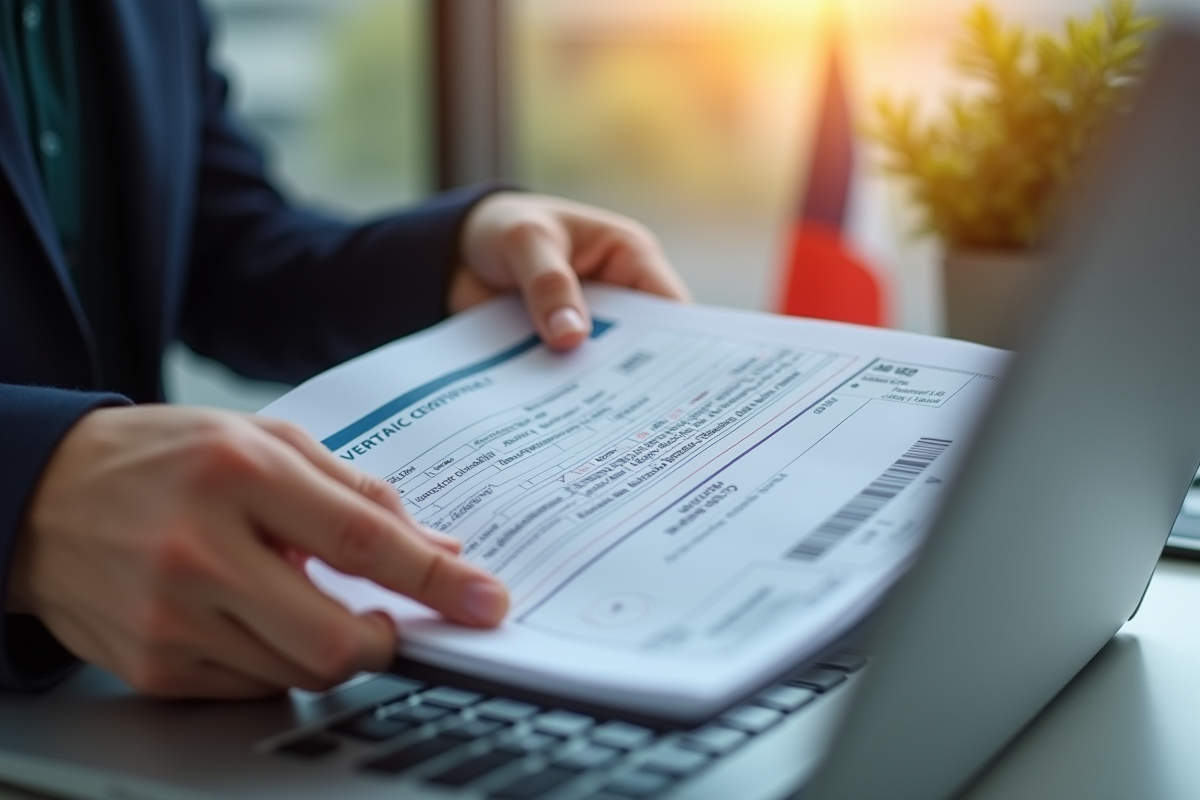 Personne tenant une carte grise et payant en ligne sur un ordinateur