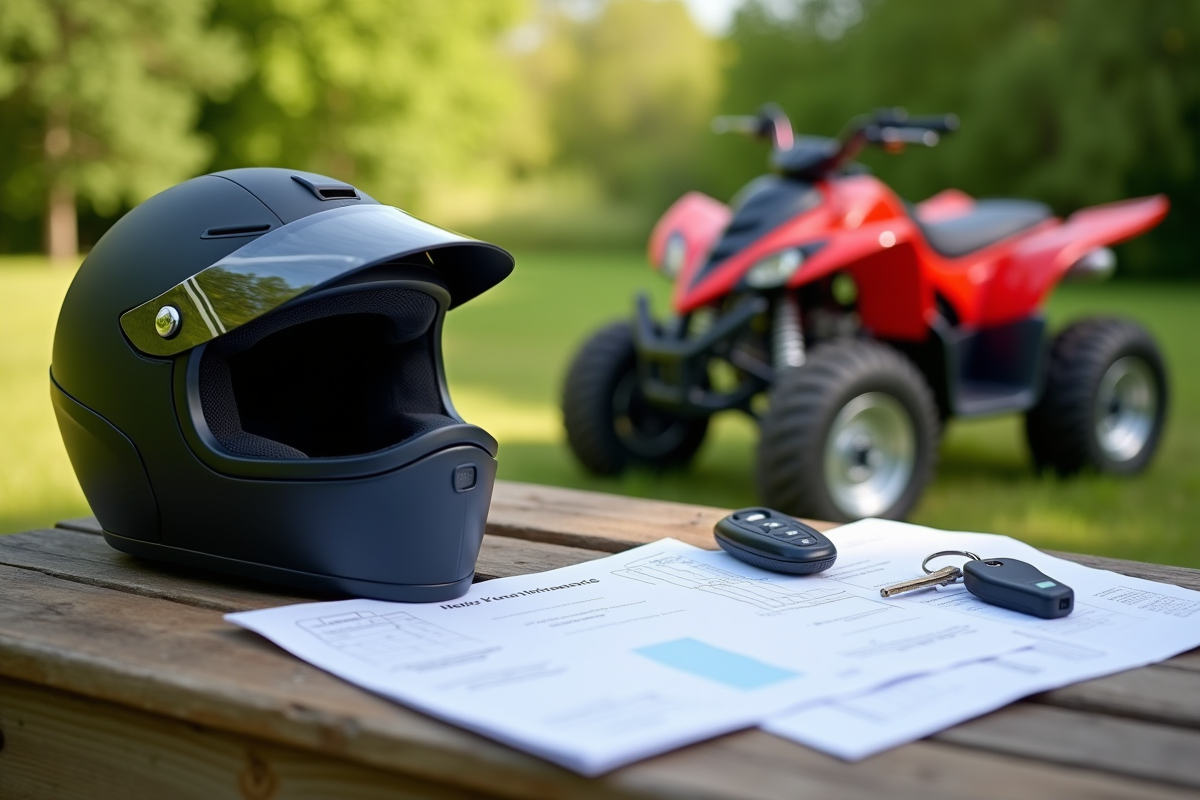 Casque clés et papiers d assurance sur une table en plein air
