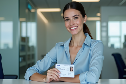Femme souriante avec permis de conduire français