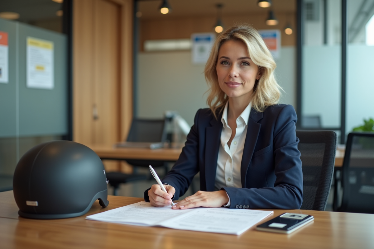 Femme remplissant un formulaire de permis dans un bureau