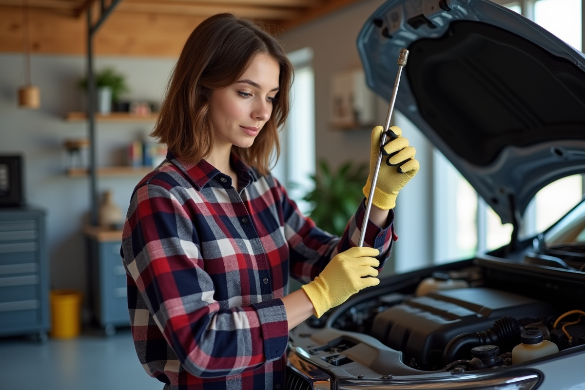 Jeune femme vérifiant le niveau d
