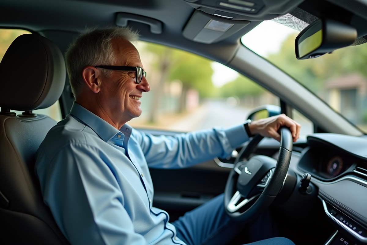 Homme dans sa voiture regardant l