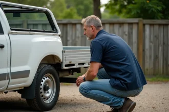 Homme d'âge moyen examinant une ute blanche en extérieur