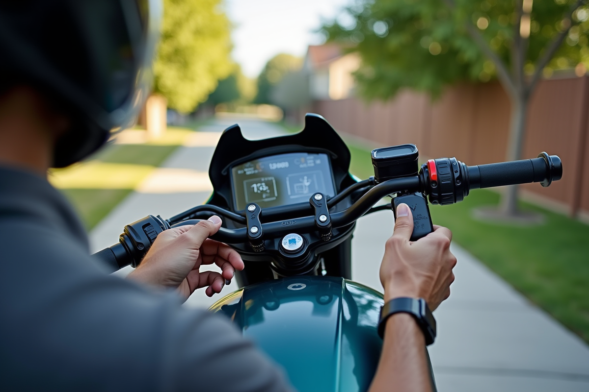 Motocycliste installant un support GPS sur une moto moderne