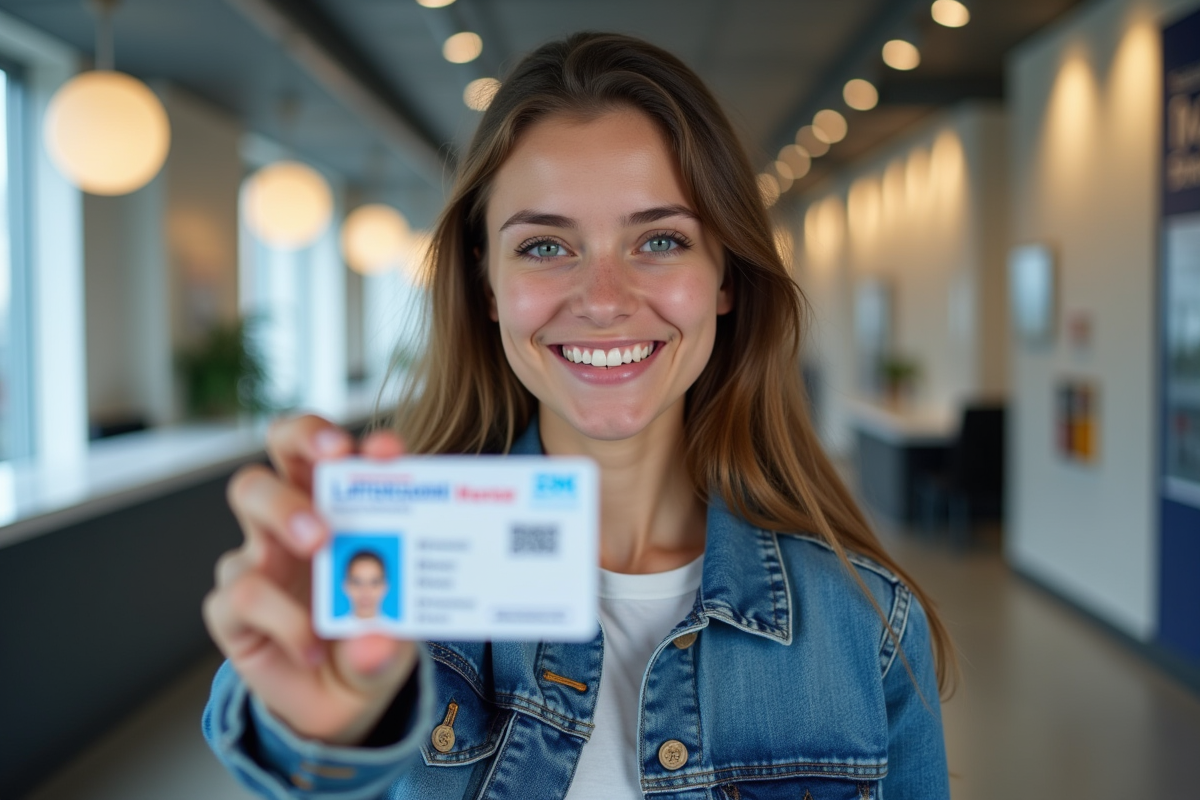 Jeune femme souriante avec permis de conduire français