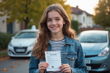 Jeune fille française souriante avec permis de conduire