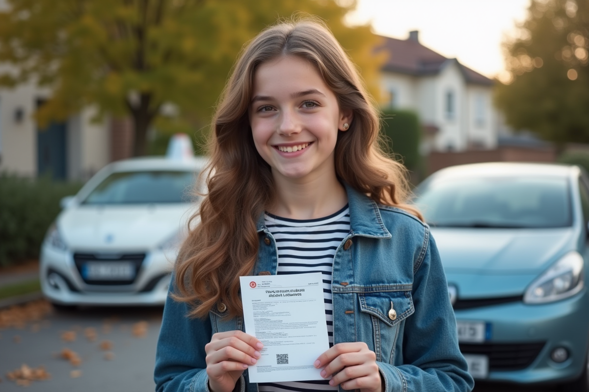 Jeune fille française souriante avec permis de conduire