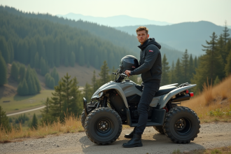 Jeune homme en motocross avec quad en nature