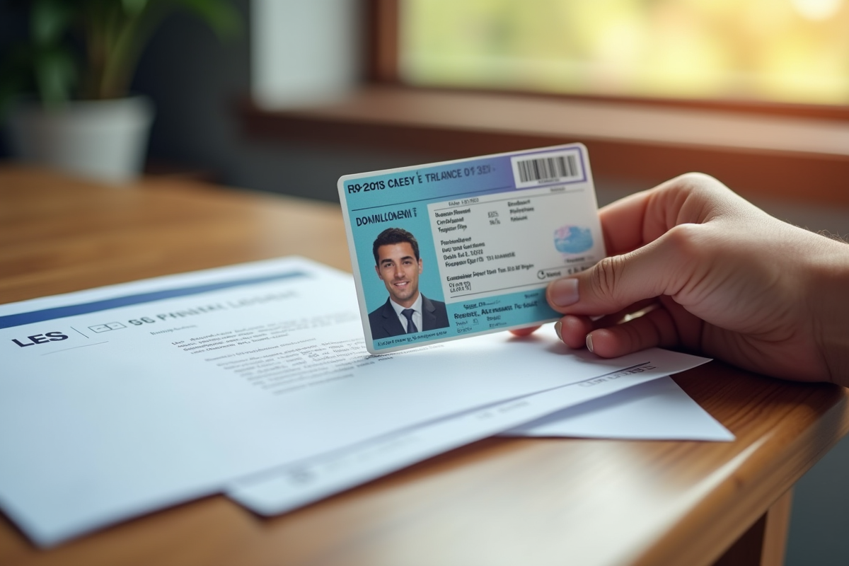 Main tenant un permis de conduire français neuf avec enveloppe