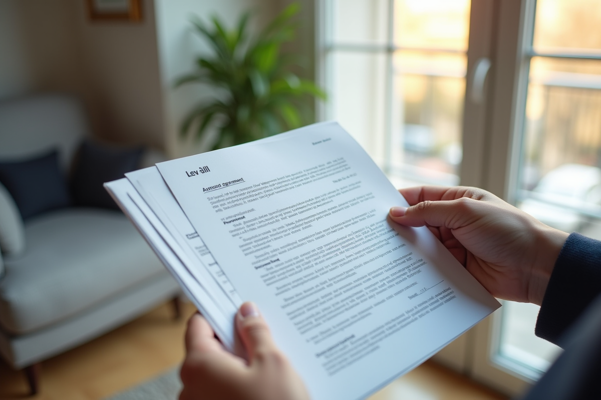 Mains tenant des factures et documents officiels dans un intérieur moderne