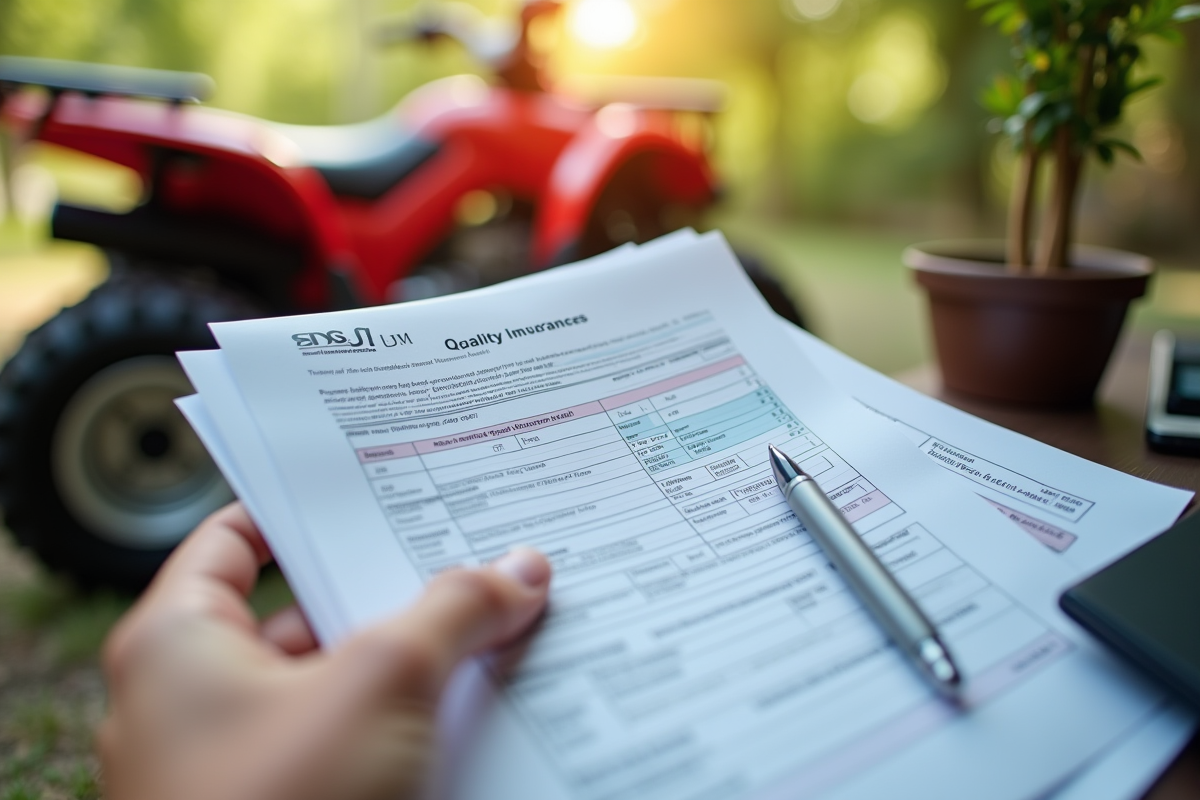 Main tenant un tas de documents officiels de quad bike