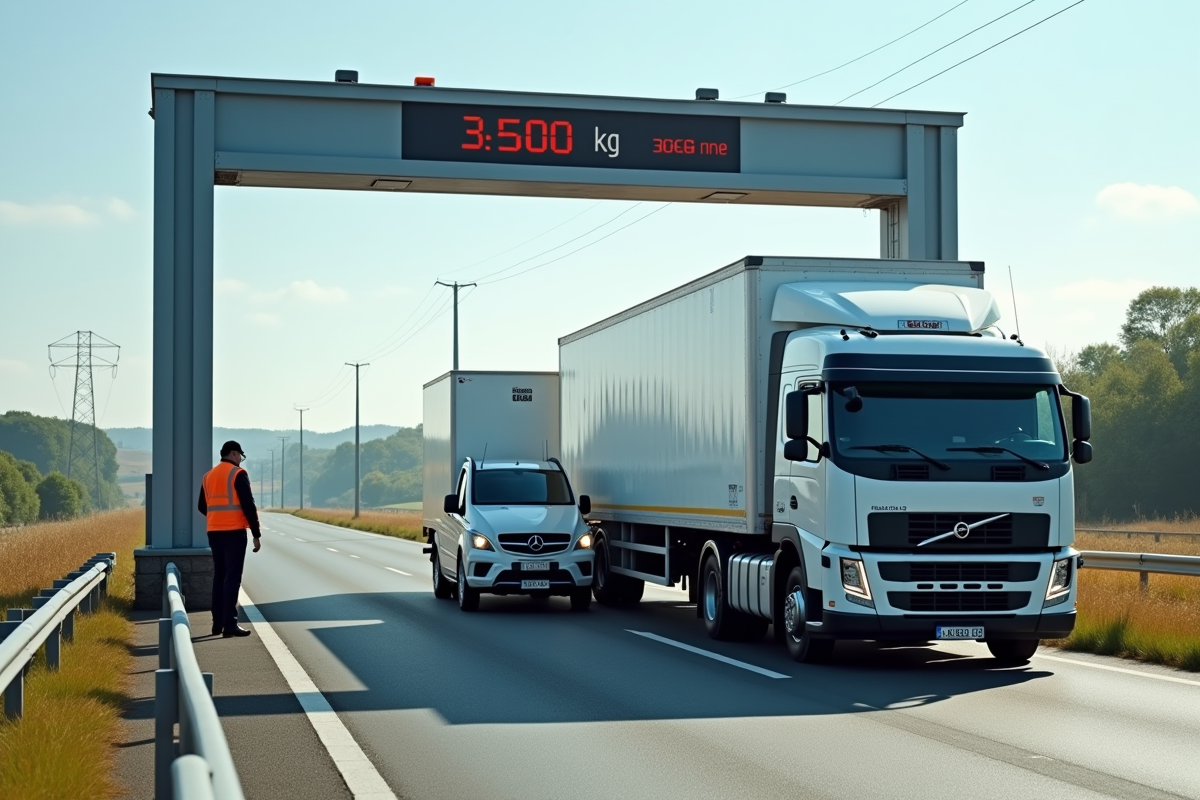 Station de pesage routiere avec camion et remorque en controle