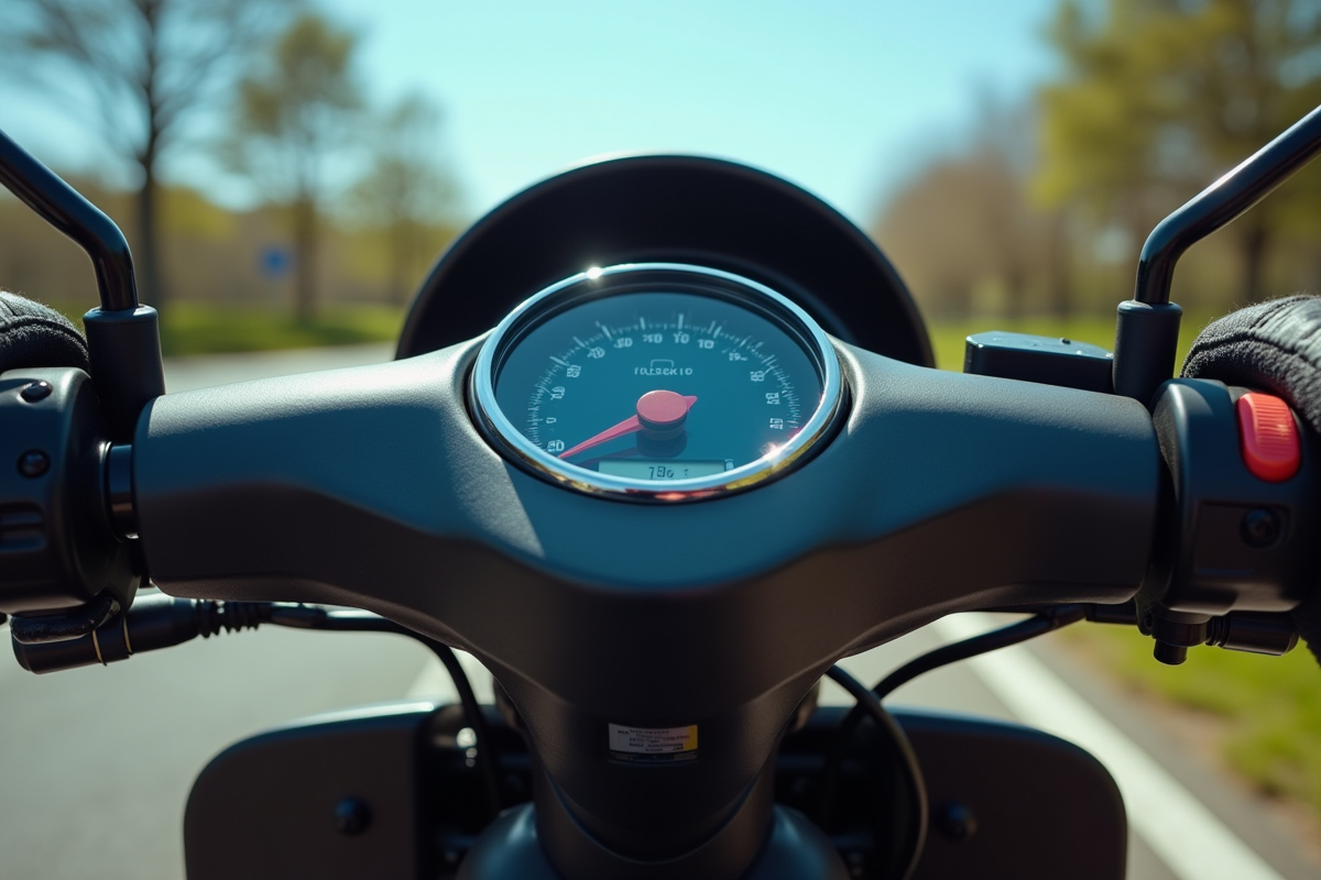 Détail du tableau de bord d un scooter 125cc avec vitesse élevée