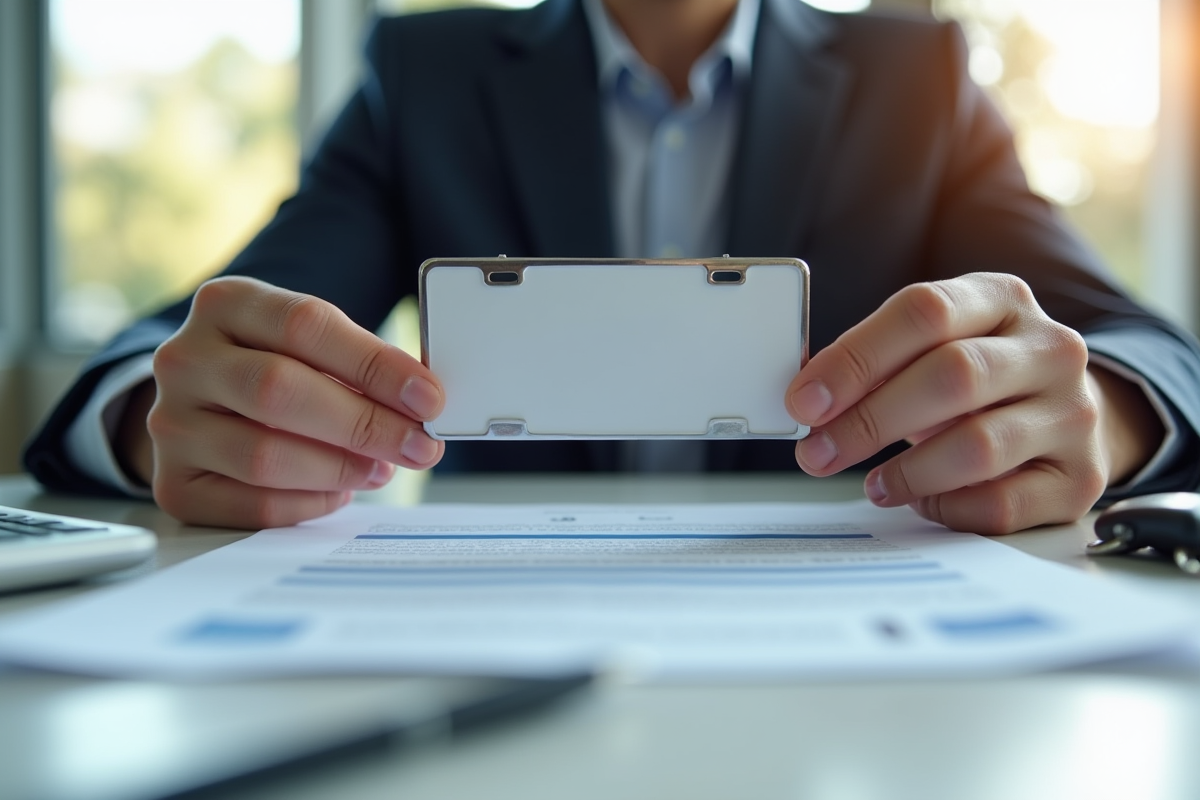 Mains tenant une nouvelle plaque d
